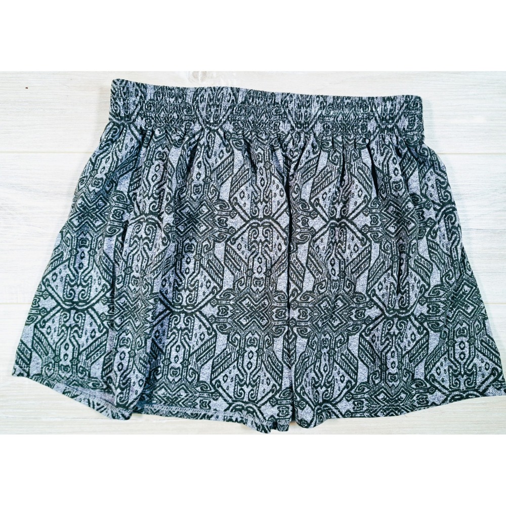 XXI Forever 21 Y2K Grey Tribal Geometric Smocked Waist Mini Skirt L